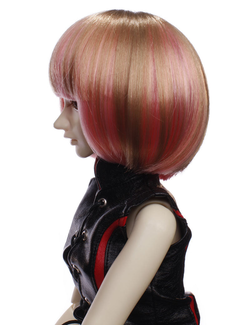 2色のベビーピンクのクラシックなショートボブスタイルの人形のウィッグ W-656 ピンク・プングHLの色