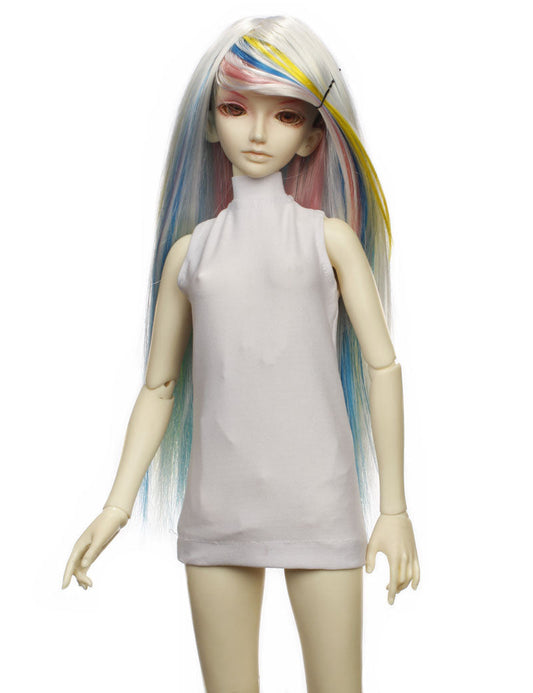 斜めのバングと虹色のブレンドを持つロングストレートW-668ヘアスタイルの人形のウィッグ