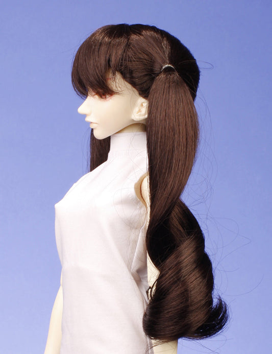 人気のアニメスタイルのロングポニーテールがある人形のウィッグ W-633 チャコールで 清純な印象のための大きなカール