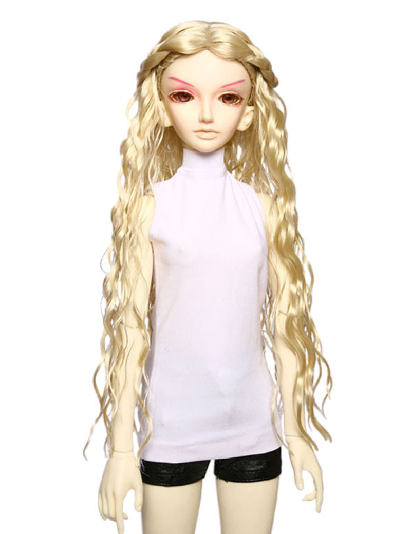 スペシャルなアイディアのブレイドバングを持つ緩やかなソフトウェービースタイルの人形のウィッグ W-624 プラチナブロンドで グラマラスな形状