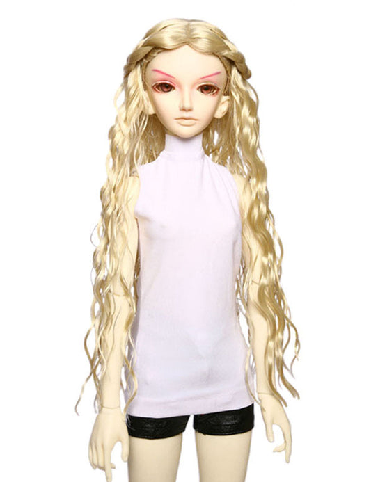 スペシャルなアイディアのブレイドバングを持つ緩やかなソフトウェービースタイルの人形のウィッグ W-624 プラチナブロンドで グラマラスな形状