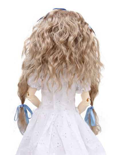 3つのかわいいリボンがついた 柔らかなカールの美しいプリンセスヘアスタイル WD60-001 ドールウィッグ ライトブロンドの色