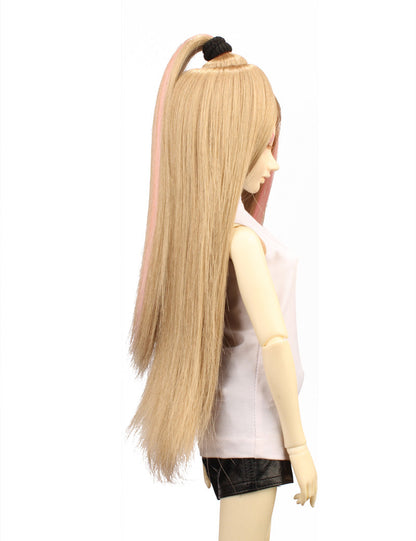 シンプルなハーフアップのロングストレートヘアスタイルの人形のウィッグ W-666 ブロンド・ピンキーHL 髪束があなたのセンスを文字通りに示します