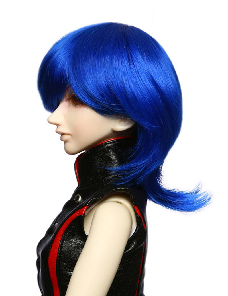 Sのような外側のウィスピーカール、丸みのある形状の人形のウィッグ W-601、鮮やかなブルーでシンプルでクールな印象