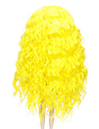 自然なカーリーメインのスタイル、まっすぐな前髪が額を覆うロング人形のウィッグ B-116、小さな顔の形に合わせています