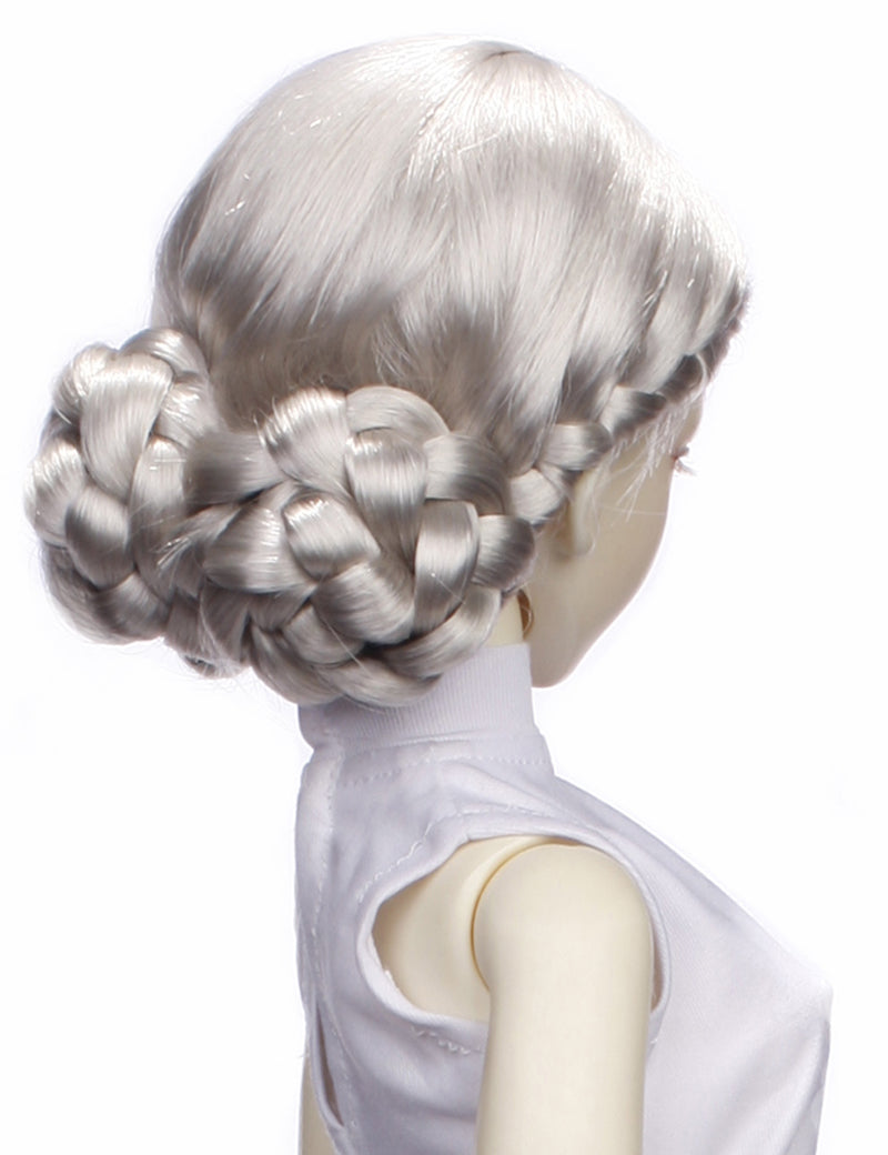 クリエイティブなデザイン ブレイドバンズ ソリッドなスタイルの人形のウィッグ W-663 シルバーグレーの色 後ろは2つの花のように見えます