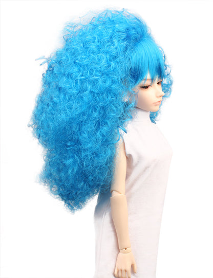 滑らかなまっすぐなバング ポンポンのような大きなボリュームのコットンキャンディスタイル カーリー WD-4023 ドールウィッグ ネオンブルーの色