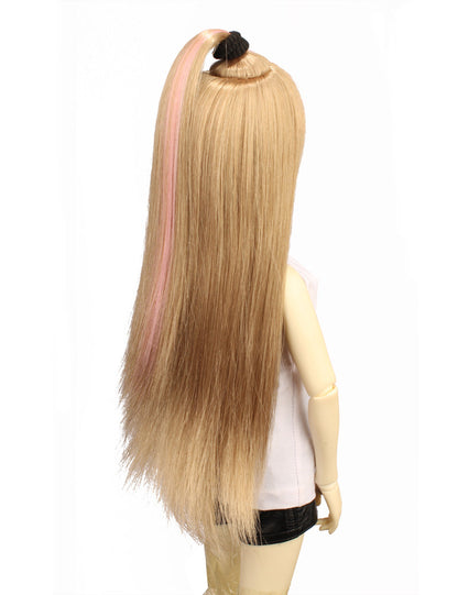 シンプルなハーフアップのロングストレートヘアスタイルの人形のウィッグ W-666 ブロンド・ピンキーHL 髪束があなたのセンスを文字通りに示します