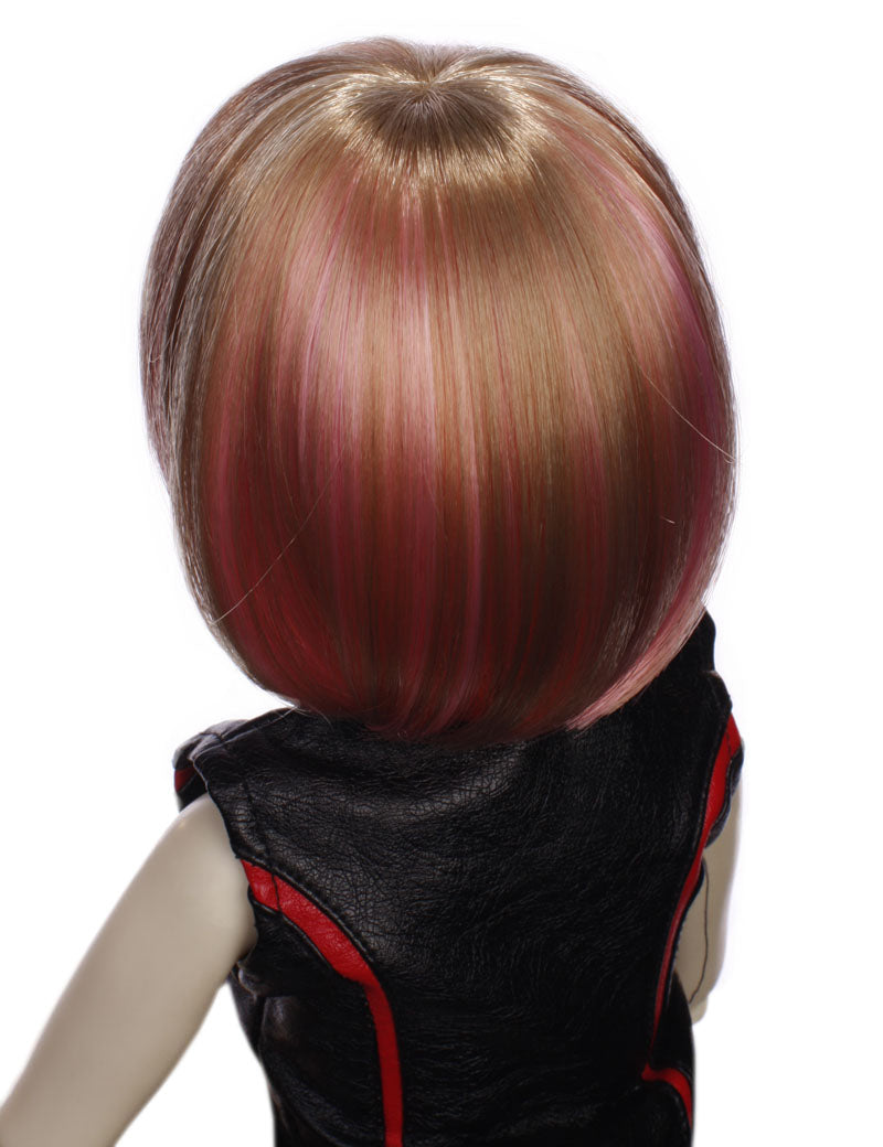 2色のベビーピンクのクラシックなショートボブスタイルの人形のウィッグ W-656 ピンク・プングHLの色