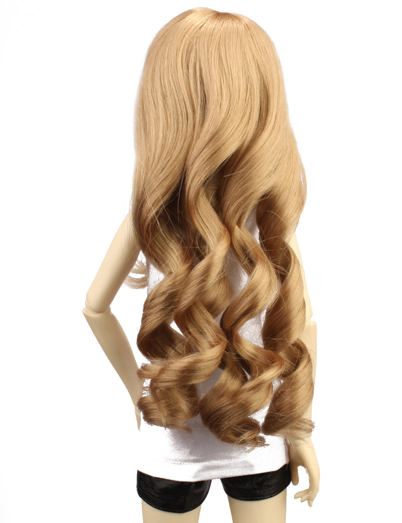 フォーマルな夜のパーティー用にファブラスな大きなウェービーロングストレートの人形のウィッグ W-683ライトブロンドの色。