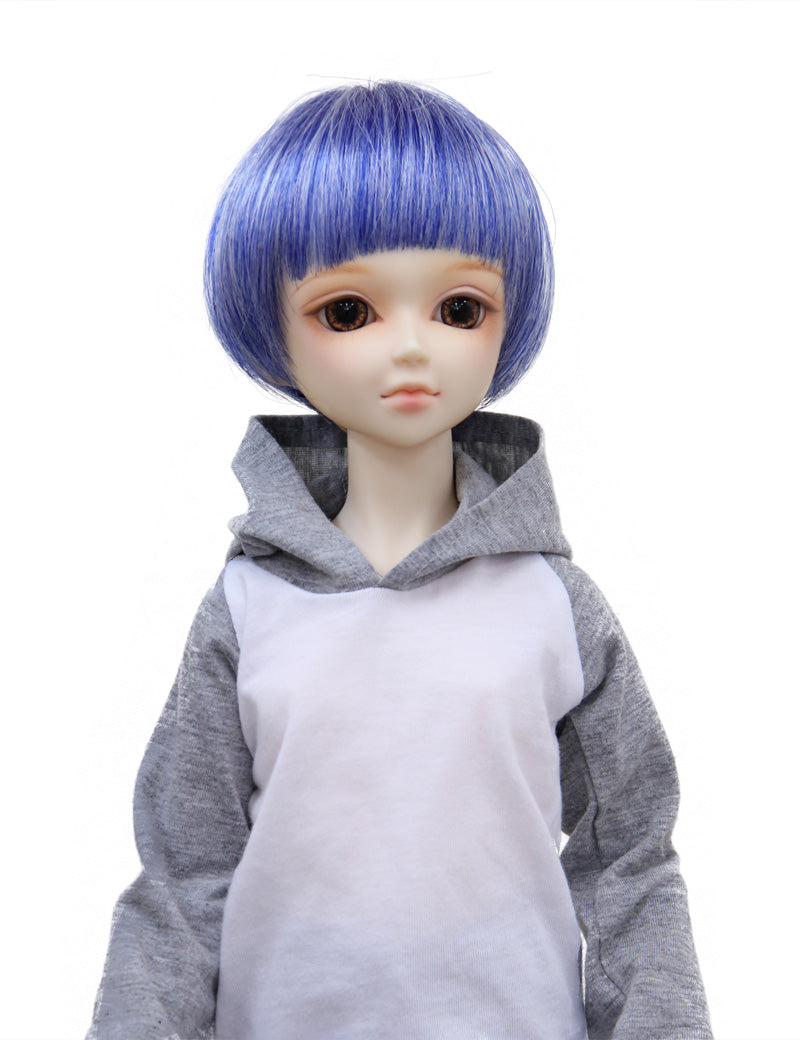 グロッシーな仕上げのショートボブ WD60-005 ドールウィッグ ライトパープルブルー ホワイトミックス