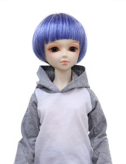 グロッシーな仕上げのショートボブ WD60-005 ドールウィッグ ライトパープルブルー ホワイトミックス