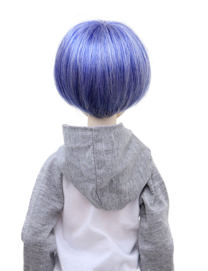 グロッシーな仕上げのショートボブ WD60-005 ドールウィッグ ライトパープルブルー ホワイトミックス