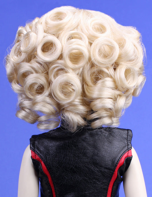大きなカールを全体に完璧に組み合わせた人形のウィッグ W-691 プラチナブロンドの色