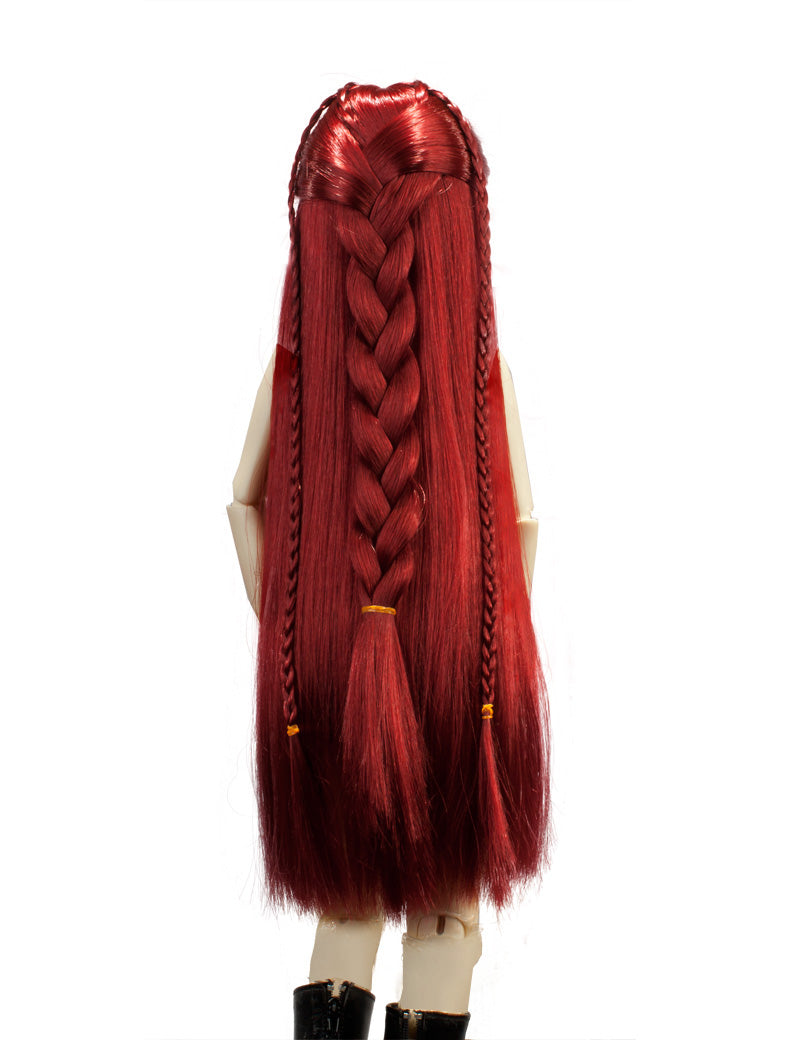 3本の編み込みで組み合わされたロングストレートヘアアップスタイルの人形のウィッグ W-711 ラズベリーミックス ファッショナブな印象