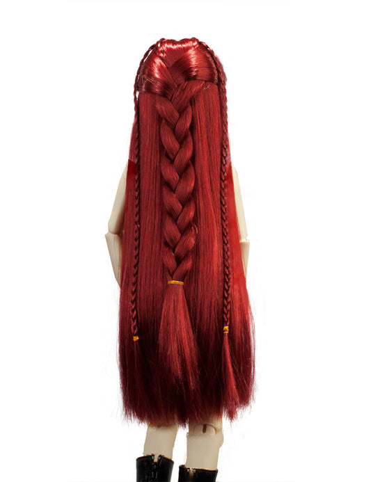 3本の編み込みで組み合わされたロングストレートヘアアップスタイルの人形のウィッグ W-711 ラズベリーミックス ファッショナブな印象